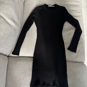 Lush Black Long Sleeve Cotton Ribbed Dress